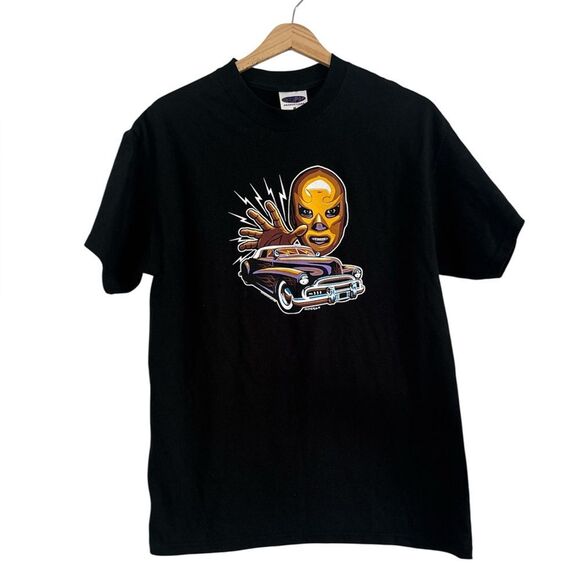 Póster pop Men's Black Graphic Tee with Bold Design EUC - Picture 1 of 5
